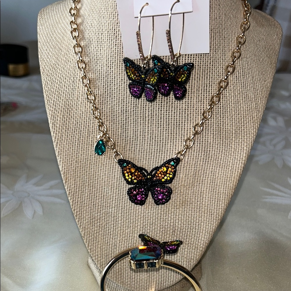 Betsey Johnson Gold Necklace Set with Colorful Butterflies - Picture 2 of 5